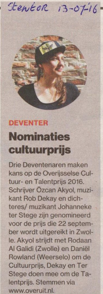 Nominatie Johanneke Overijsselse cultuurprijs